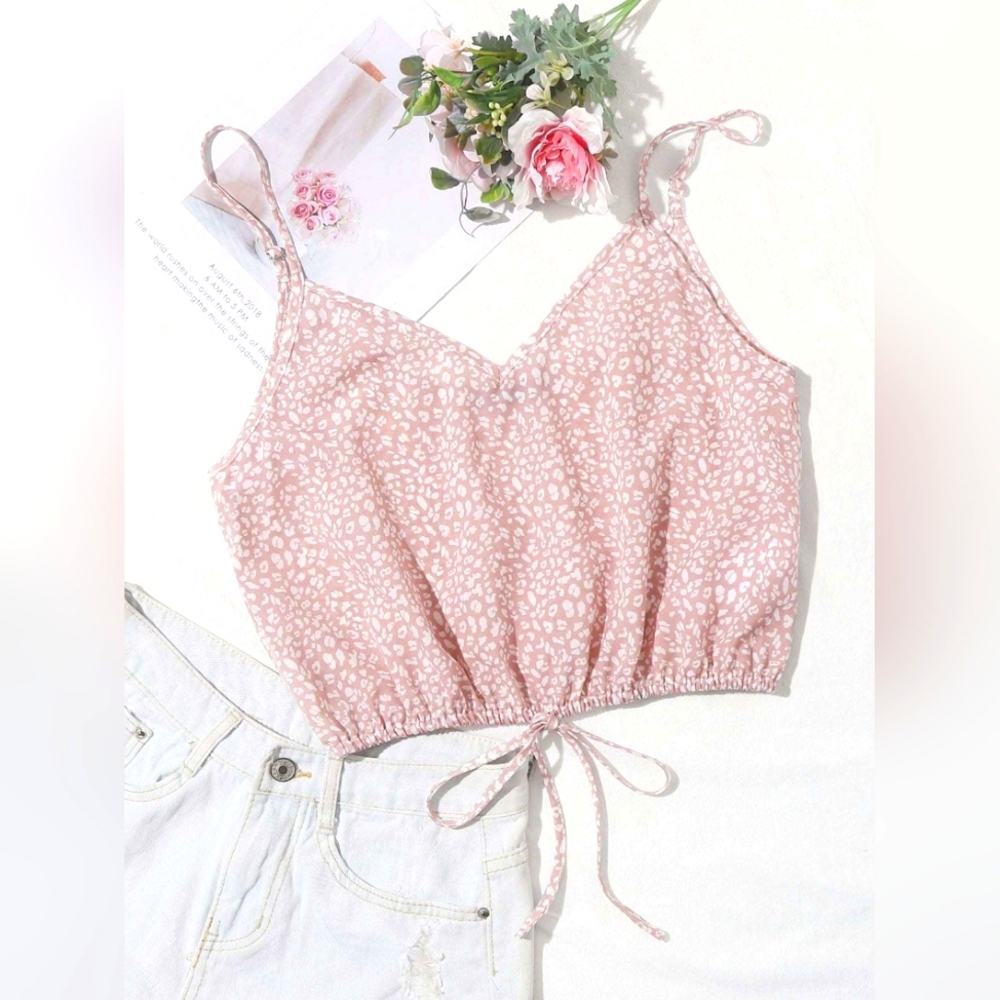 ☆ SHEIN Drawstring Knot Leopard Crop Cami Top - Womens Size Large
